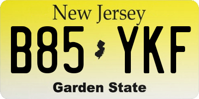 NJ license plate B85YKF