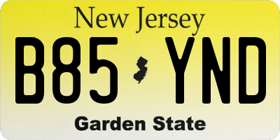 NJ license plate B85YND
