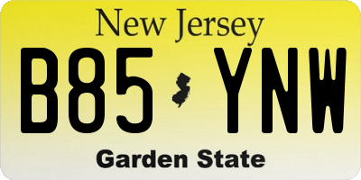 NJ license plate B85YNW