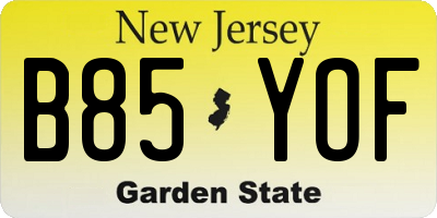 NJ license plate B85YOF