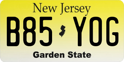 NJ license plate B85YOG
