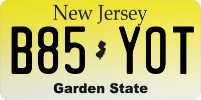 NJ license plate B85YOT