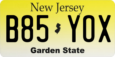 NJ license plate B85YOX
