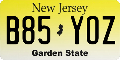 NJ license plate B85YOZ