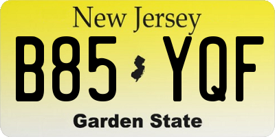 NJ license plate B85YQF