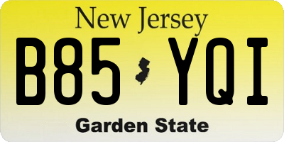 NJ license plate B85YQI