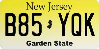 NJ license plate B85YQK