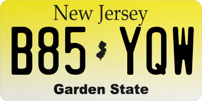 NJ license plate B85YQW