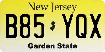 NJ license plate B85YQX