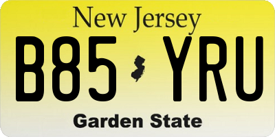 NJ license plate B85YRU