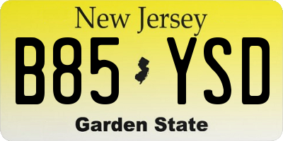 NJ license plate B85YSD