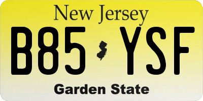 NJ license plate B85YSF