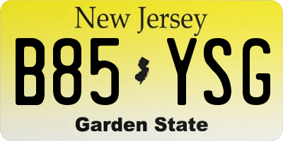 NJ license plate B85YSG