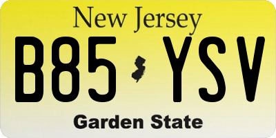 NJ license plate B85YSV