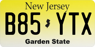 NJ license plate B85YTX