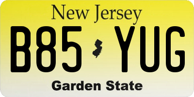 NJ license plate B85YUG