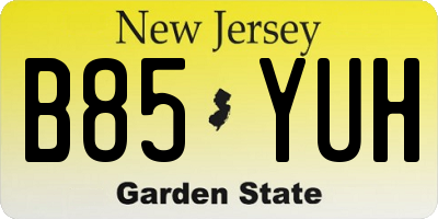 NJ license plate B85YUH