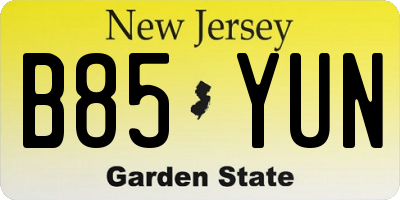 NJ license plate B85YUN