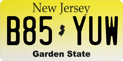 NJ license plate B85YUW