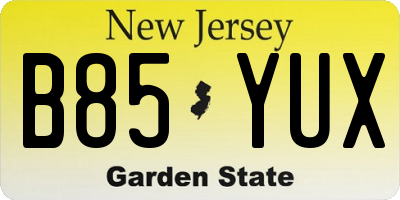 NJ license plate B85YUX