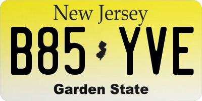 NJ license plate B85YVE