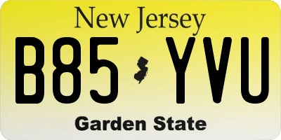 NJ license plate B85YVU