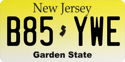 NJ license plate B85YWE