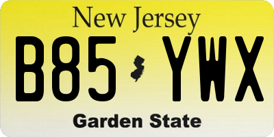 NJ license plate B85YWX