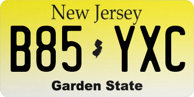 NJ license plate B85YXC
