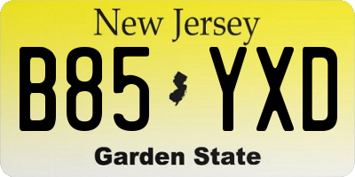 NJ license plate B85YXD