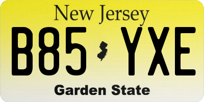 NJ license plate B85YXE