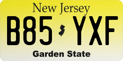 NJ license plate B85YXF