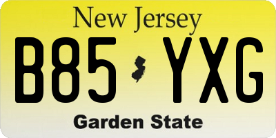 NJ license plate B85YXG