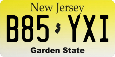 NJ license plate B85YXI