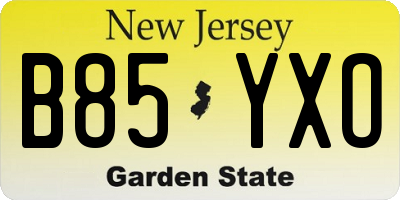 NJ license plate B85YXO