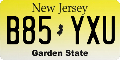 NJ license plate B85YXU