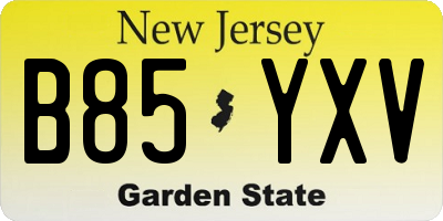 NJ license plate B85YXV