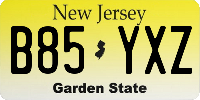NJ license plate B85YXZ