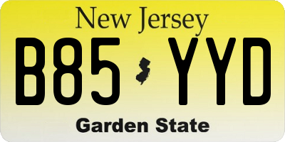 NJ license plate B85YYD