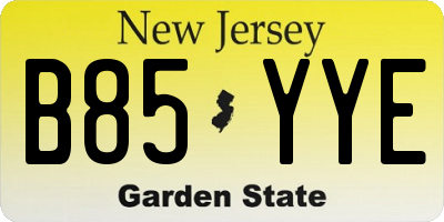 NJ license plate B85YYE