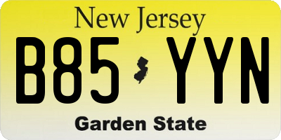 NJ license plate B85YYN