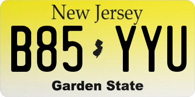 NJ license plate B85YYU