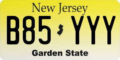 NJ license plate B85YYY