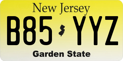 NJ license plate B85YYZ