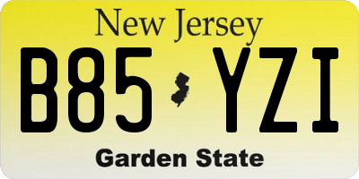NJ license plate B85YZI