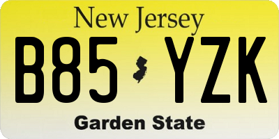NJ license plate B85YZK