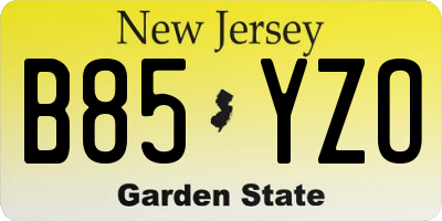 NJ license plate B85YZO