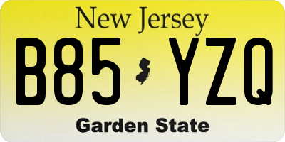 NJ license plate B85YZQ