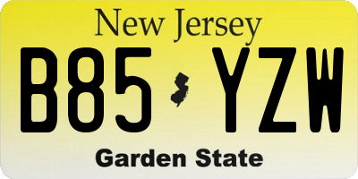 NJ license plate B85YZW
