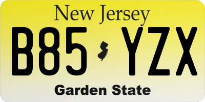 NJ license plate B85YZX